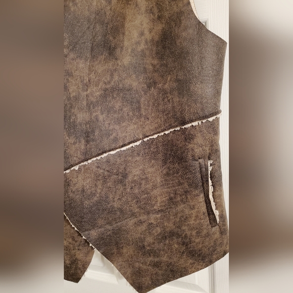 Jack by BB Dakota Vest, Vegan Leather Faux Sherpa Draped Open Front Size Small - Picture 2 of 6